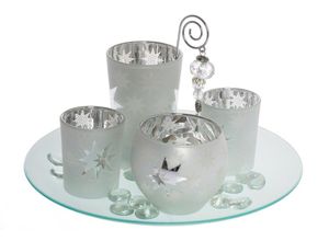 4250965958151 - Teelichthalter MYFLAIR MÖBEL & ACCESSOIRES Solmas Weihnachtsdeko Kerzenhalter Gr H 12 cm bunt (silberfarben weiß) Windlichter Laternen Adventsleuchter aus Glas für 4 Kerzen