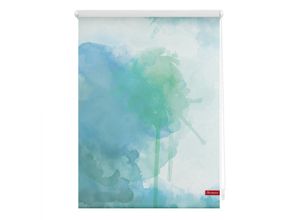 4250434119861 - Seitenzugrollo ORIGINAL Klemmfix Motiv Aquarell Rollos Gr 150 cm 80 cm blau (blau grün weiß) Rollos ohne Bohren Rollo bedruckt