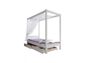 4250393877499 - Ticaa Himmelbett Einzelbett LaLuna Kiefer massiv weiß