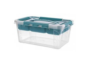 4052396066043 - Aufbewahrungsbox mit Deckel mit Griff inklusive Organizerschale 29 x 19 x 18 cm 66 l Hubert+Hilda Transparent Aqua Blau