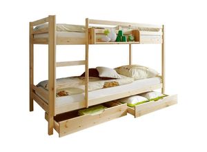 4250393888457 - Ticaa Kindermöbel - Etagenbett rene Kiefer massiv natur lackiert 90 x 200 cm