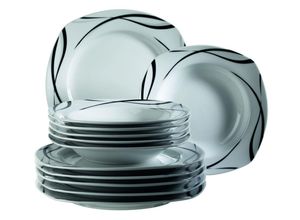 9001793470644 - MÃSER Serie Oslo 12-teiliges Teller-Set klassisch zeitlos elegant Porzellan schwarz-weiÃ - B-Ware sehr gut