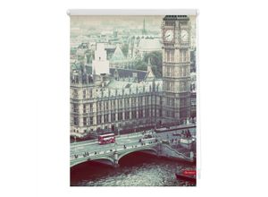 4250434120607 - Seitenzugrollo ORIGINAL Klemmfix Motiv London Westminster Rollos Gr 150 cm 120 cm grau (grau weiß) Rollos ohne Bohren Rollo bedruckt