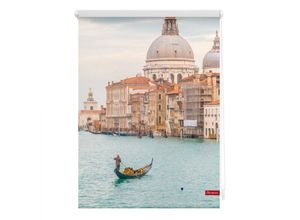 4250434120461 - Seitenzugrollo ORIGINAL Klemmfix Motiv Venedig Canal Grande Rollos Gr 150 cm 120 cm blau (blau weiß) Rollos ohne Bohren Rollo bedruckt