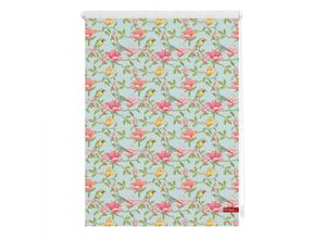 4250434115634 - Seitenzugrollo ORIGINAL Klemmfix Motiv Birds Rollos Gr 150 cm 45 cm grün (grün pink weiß) Rollos ohne Bohren Rollo bedruckt