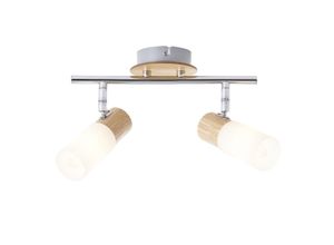 4004353261817 - Lampe Babsan Spotrohr 2flg holz hell weiß 2x C35 E14 35W geeignet für Kerzenlampen (nicht enthalten) Köpfe schwenkbar - braun - Brilliant