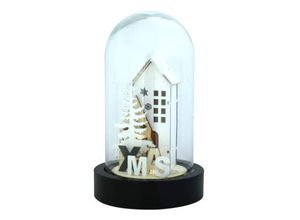 4052304223438 - X-mas Art Collection - Deko led Glaskuppel mit Holz x-mas Haus h 20 cm Weihnachten - Mehrfarbig