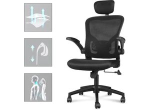 Image of Bigzzia - Bürostuhl Ergonomischer Bürostuhl, Schreibtischstuhl Computer Stuhl drehstuhl mit Netz-Design-Sitzkissen, Verstellbare Kopfstütze und