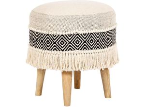 5056667080140 - Runder Pouf Hocker - Boho Bali Stil - Joyce Schwarz - MDF Kiefernholz Baumwolle - Schwarz