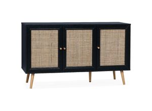 3760350651938 - Alices Garden - sweeek - Sideboard mit Rattangeflecht 120 x 39 x 70 cm - Schwarz