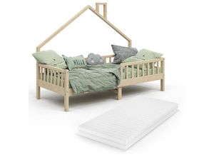 4251421953208 - Vitalispa - Kinderbett Noemi 200x90cm Natur mit Matratze und Rausfallschutz