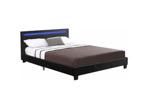 4260565522065 - Polsterbett Verona – Bettgestell mit LED-Beleuchtung Lattenrost & Kopfteil – Bett aus Holz & Kunstleder – Jugendbett 120 x 200 cm in Schwarz - Juskys