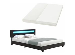 4260304765920 - Polsterbett Paris 180 x 200 cm mit Matratze Lattenrost LED Beleuchtung & Kopfteil - Kunstleder & Holz - Bett Bettgestell Doppelbett - schwarz