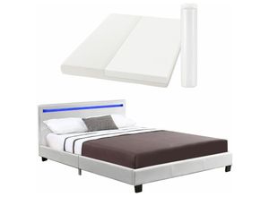 4260565523055 - Polsterbett Verona 120x200 cm Bettgestell inkl LED-Beleuchtung Lattenrost & Matratze weiß Kunstleder Einzelbett Jugendbett - Juskys