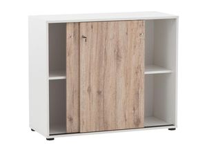 4066075037934 - Lomadox - Büro Aktenschrank Schiebetüren abschließbar BRAGA-80 in weiß mit Wildeiche Nb b h t ca 1001 836 41 cm - weiß