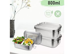 0726503388321 - 2x 800ml Brotdose Metall Brotdose Thermobehälter Lunchbox bpa frei Edelstahl - Silber - Hengda