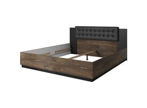 4066075055662 - Lomadox - Schlafzimmer Doppelbett ohne Lattenrost Liegefläche 160 x 200 cm SOLMS-83 in Flagstaf Eiche dunkel Nb und silber kombiniert mit schwarz