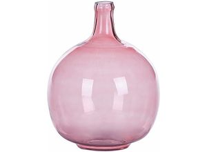 4251682280464 - Dekovase Rosa   Transparent 31 cm aus Glas mit Glänzender Oberfläche Wohnartikel Wohnung Zubehör Dekogefäß Rund Moderner Glamouröser Stil - Rosa