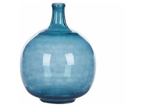 4251682280488 - Beliani - Dekovase Blau   Transparent 31 cm aus Glas mit Glänzender Oberfläche Wohnartikel Wohnung Zubehör Dekogefäß Rund Moderner Glamouröser Stil