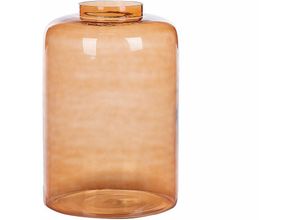 4251682280648 - Beliani - Dekovase Orange   Transparent 41 cm aus Glas mit glänzender Oberfläche Wohnartikel Wohnung Zubehör Dekogefäß Moderner Glamouröser Stil