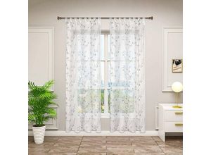 4063425123941 - Gardinen transparent Blumen Stickerei mit Schlaufen Leinen Optik(2 Stücke) grau 140x245 cm - grau - Woltu