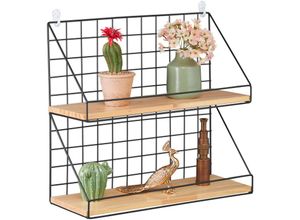 4052025393458 - Wandregal 2 Ablagen Hängeregal Gitter HxBxT 41 x 45 x 16 cm Industrial Metall & Holzoptik schwarz natur - Relaxdays 4052025393458 - Wandregal 2 Ablagen Hängeregal Gitter HxBxT 41 x 45 x 16 cm Industrial Metall & Holzoptik schwarz natur - Relaxdays