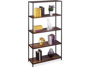 4052025276140 - Relaxdays Bücherregal Vintage 5 Ablagen industrial Büro Wohnzimmer Standregal in HBT 150x77x33 cm Holzoptik schwarz