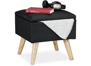 4052025913656 - Hocker mit Stauraum Kunstleinen-Bezug gepolstert Holzbeine Fußhocker mit Deckel hbt 40x40x40 cm schwarz - Relaxdays