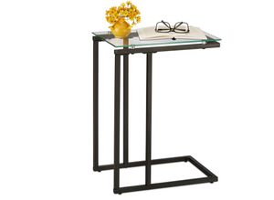 4052025326098 - Relaxdays Beistelltisch u-förmig Materialmix Glasplatte Metall Bauhausstil Sofatisch HBT 60 x 30 x 45 cm schwarz