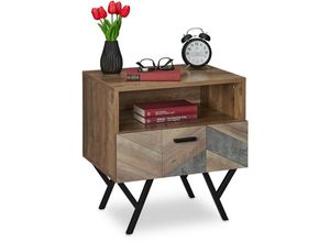 4052025412463 - Relaxdays - Nachttisch mit Schublade Industrial Style Wohn- & Schlafzimmer Beistelltisch HxBxT 53 x 50 x 42 cm braun