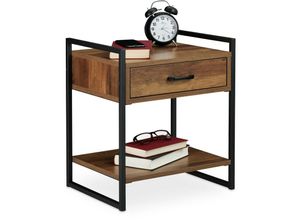 4052025305734 - Relaxdays - Nachttisch Schublade Industrial Beistelltisch Wohn- & Schlafzimmer Metall 50x43x37 cm Holzoptik schwarz