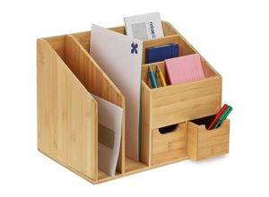 4052025394479 - Relaxdays - Schreibtisch-Organizer 2 Schubladen 5 Fächer Brief- & Dokumentenablage hbt 29 x 37 x 25 cm Bambus natur