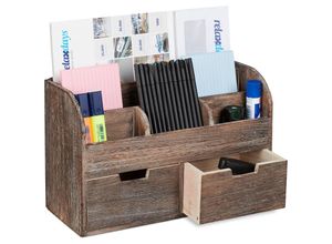 4052025255602 - Relaxdays - Organizer Schreibtisch 6 Fächer 2 Schubladen Büro Dokumentenhalter aus Holz hbt 25x365x15cm dunkelbraun