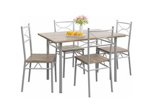 4250525373448 - CASARIA® Esstisch mit 4 Stühlen Holz 5-tlg Set Metall 110x70cm Industrial Esszimmer Küche Stühle Tisch Möbel Essgruppe Sitzgruppe Paul eiche