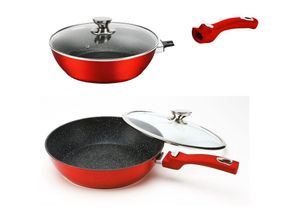 4252021311030 - Wok Pfanne 30cm Induktion Aluguss mit Deckel Antihaft Bratpfanne abnehmbarer Griff Marmorbeschichtung Gastronomie Home Wokpfanne Rot - Cheffinger