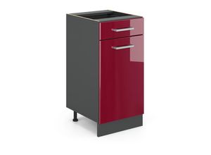 4251421954342 - Schubladenunterschrank R-Line 40 cm Anthrazit Bordeaux-Rot Hochglanz modern 1 Schublade Vicco