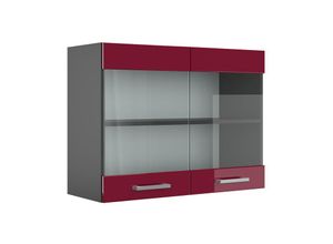 4251421956261 - Glashängeschrank R-Line 80 cm Anthrazit Bordeaux-Rot Hochglanz modern Vicco