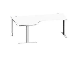 4250510875438 - Genius Winkelschreibtisch MODENA FLEX 90° Winkel links T-Fuß Rechteckrohr B 2000 x T 1200 800 x H 650-850 mm weiß weißalu