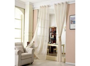 4063425040897 - 2er-Set Gardinen transparent mit Ösen Leinen Optik creme 140x225 cm - creme - Woltu