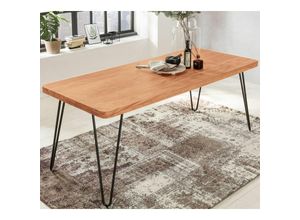 4250950237117 - Massiver Esstisch harlem Akazie Massiv Holz Esszimmertisch Massivholz mit Design Metall Beinen Holztisch Tisch Esszimmer Küchentisch - Finebuy