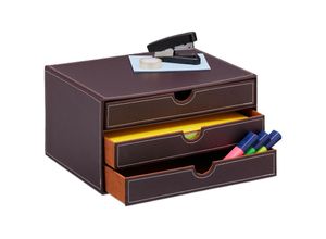 Image of Relaxdays - Schubladenbox, mit 3 Schubladen, Kunstleder, din A4, Büro, Schmuck, HxBxT: 18 x 33 x 25 cm, Ablagebox, braun