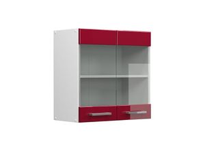 4066731045327 - Hängeglasschrank Küchenschrank Küchenzeile R-Line 60 cm Weiß Bordeaux Tür Fächer Hochglanz