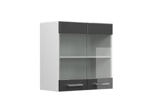 4066731045310 - Hängeglasschrank Küchenschrank Küchenzeile R-Line 60 cm Weiß Anthrazit Tür Fächer Hochglanz