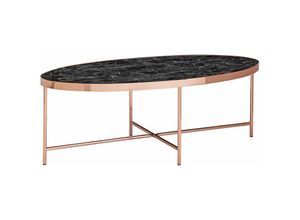 4250950292994 - Design Couchtisch Marmor Optik Schwarz - Oval 110 x 56 cm mit Kupfer Metallgestell Großer Wohnzimmertisch Lounge Tisch - Finebuy