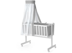 4251421937666 - VITALISPA Wiege NOAH Schaukelwiege Babywiege Holz Weiß Grau Bett Set Buche