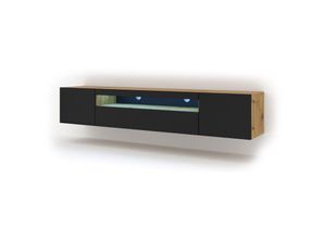 5903769716494 - Bim Furniture - TV-Schrank aura 200 cm hängend oder stehend handwerks-eiche   schwarz matt + led