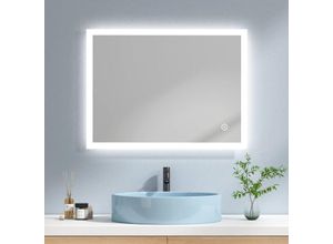 7445606224291 - EMKE Badspiegel mit Beleuchtung LED Wandspiegel Badezimmerspiegel 80x60cm Kaltweißes Neutrales Warmweißes Licht Touchschalter Beschlagfrei