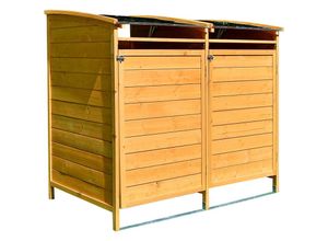 4251258937648 - - Mülltonnenbox braun Doppelbox Mülltonnenverkleidung Mülltonne 240L Mülltonnenhaus Gartenbox Gerätebox Gerätehaus Holz Anbau Gerätehaus