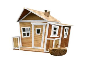 Image of Spielhaus Lisa aus fsc Holz Outdoor Kinderspielhaus mit Veranda für den Garten in Braun & Weiß Gartenhaus für Kinder mit Fenstern - Braun - AXI