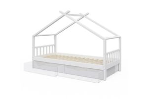 4066731030989 - Kinderbett Hausbett Kinderhaus Design Weiß Lattenrost 90x200 Schublade